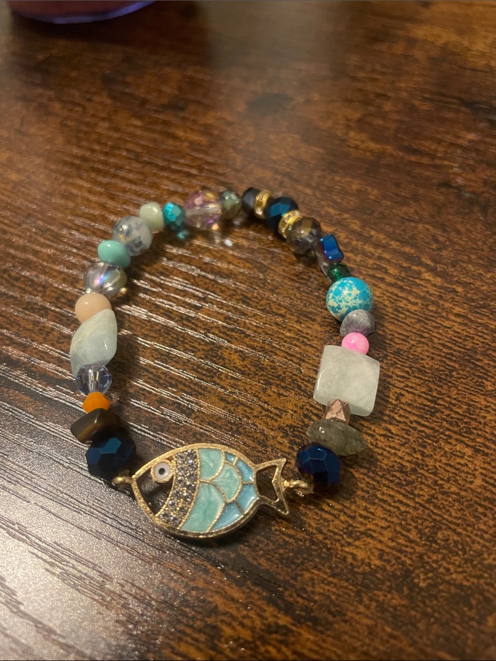 Beaded Fish Charm Bracelet - Turquoise Blue